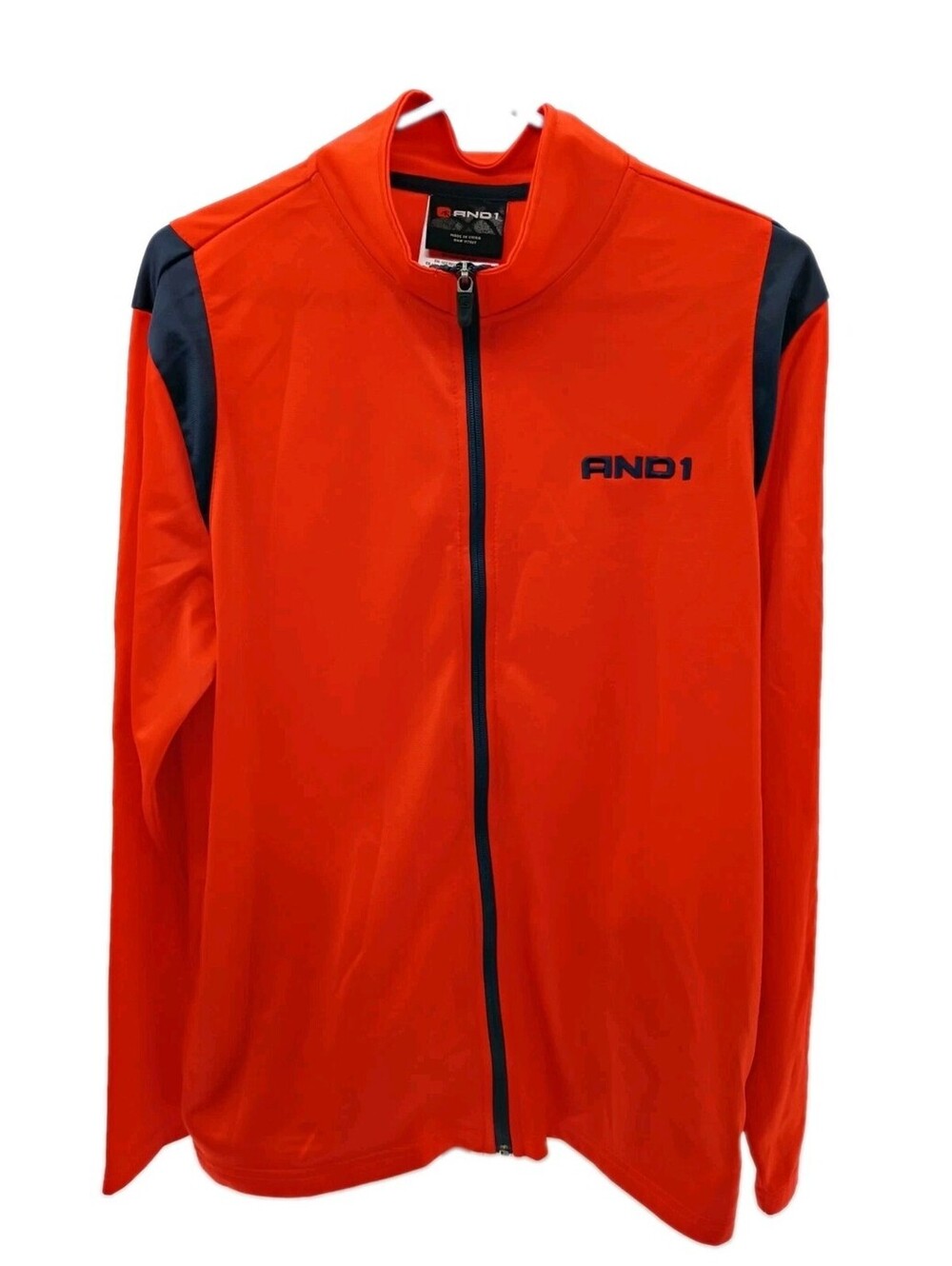 AND1 Track Jacket Mens Medium Orange Full-Zip Basketball Zip Up Warmup Y2k Retro
